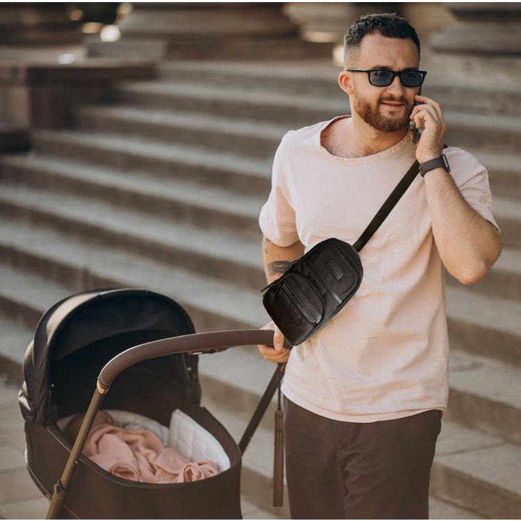 Levelo Urban Sling Bag with Multiple Compartments, 1680D Polyester Material, Lightweight Design, Ample Space, Versatile Use - Black