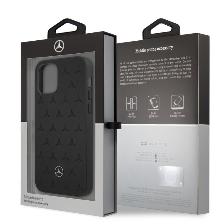CG MOBILE Mercedes-Benz Leather Stars Pattern Hard Case Compatible for iPhone 12 Pro Max (6.7") Shock Absorbent, Easy Access to All Ports, Scratch Resistant, Drop Protection Back Cover Suitable with Wireless Charging - Black
