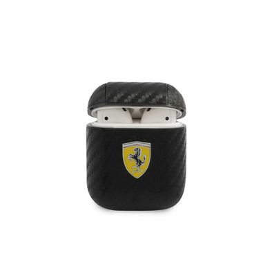 CG Mobile Ferrari PC PU Carbon Yellow Shield Metal Logo Case متوافق مع Airpods 1/2 - أسود
