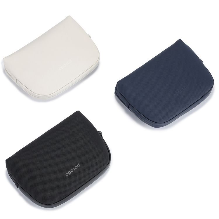 Porodo Geneva Tech Accessory Pouch with Easy-to-Carry Handle, 1L Capacity, PU Material, Zipper Closure, Water Resistant, Spacious Compartment, Cable Organizer - Blue