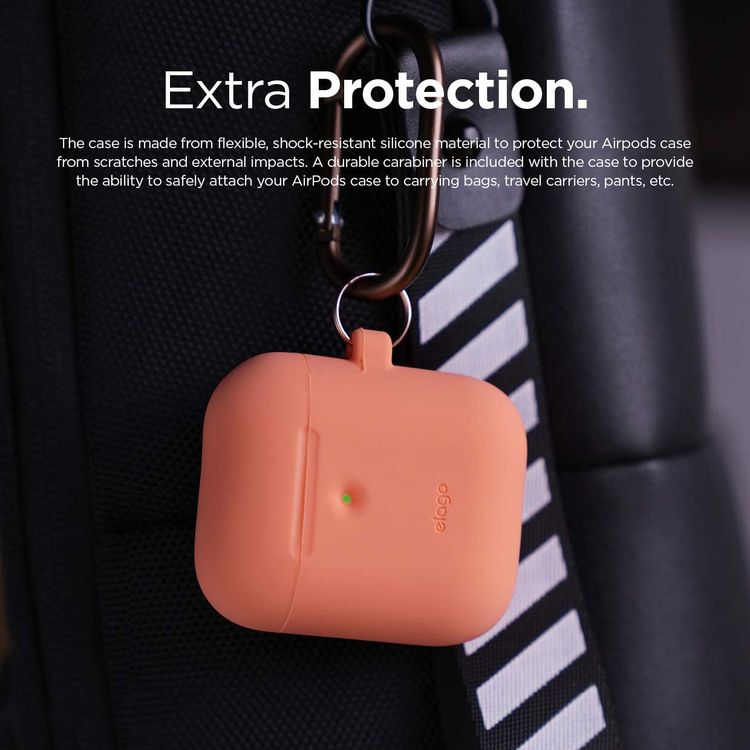 Elago Silicone Case with Anti-Lost Keychain Compatible with Apple AirPods 1/2 Wireless Charging Case, Front LED Visible, Anti-Slip Coating Inside, Premium Silicone - Peach