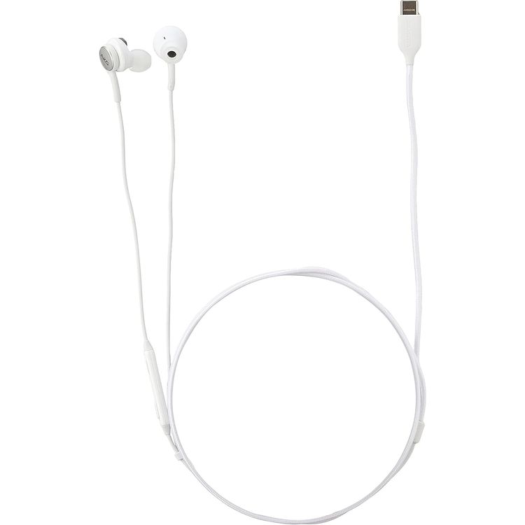 Samsung Stereo Type-C Earphones Sound By AKG with Microphone, Wired Headset, Two-Way Speaker, ‎Tangle-Free Cord, 3 Button Media Control, Universal Compatibility, Lightweight, Fabric - White