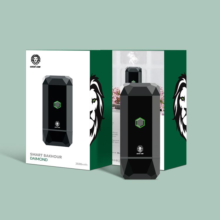 Green Lion Diamond Smart Bakhour, USB Rechargeability, Silent Burner - Black