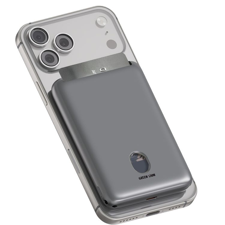 Green Lion Vetra 5000mAh Power Bank with USB-C to USB-C Cable Strap, 20W Power Delivery, Fast Charge Support, MagSafe Compatible, Multiple Protection - Gray