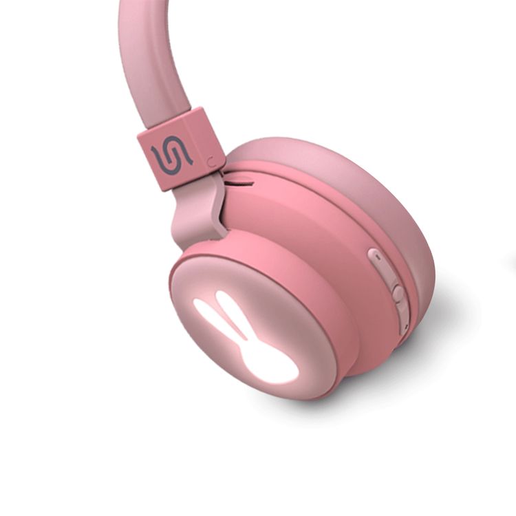 Porodo Soundtec Kids Rabbit Wireless Headphones with Clear Sound, Superior Microphone, LED Lights, Up to 30 Hours Playtime, 10m Bluetooth Range - Pink