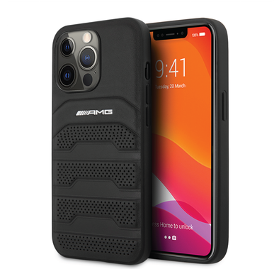 AMG Genuine Leather Case With Perforated Black Leather Debossed Lines Hot Stamped White Logo