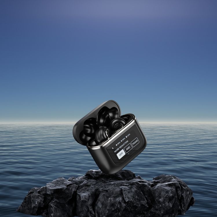 Porodo Soundtec Guide Earbuds with ANC & TWS, Touch Screen, 6 Hours of Playtime, 40 Minutes Earbuds Charging Time, Waterproof, Type-C Charging Case - Black