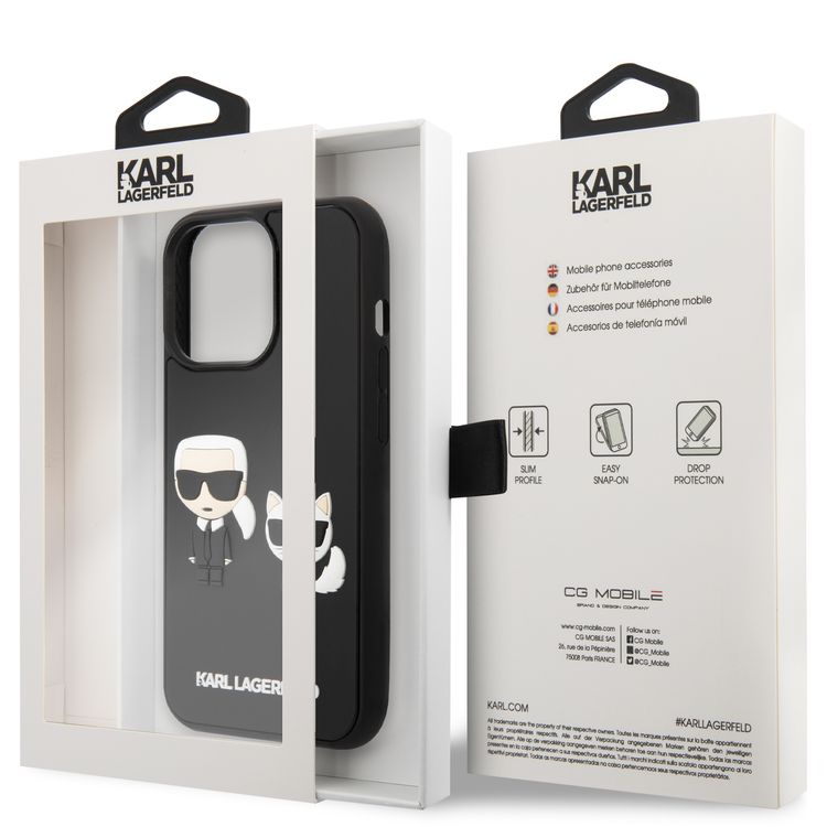 Karl Lagerfeld Silicone Case with 3D Karl & Choupette Protector iPhone 14 Pro Compatibility - Black