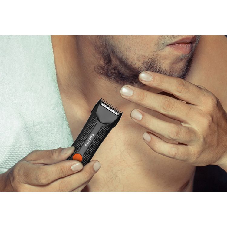 Porodo Lifestyle Sensitive Parts Hair Trimmer, 3.7V 600mAh Battery Capacity, 80 Minutes Working Time, 90 Minutes Charging Time, Ergonomic no-Slip Handle, IPX5 Water-Resistant - Black