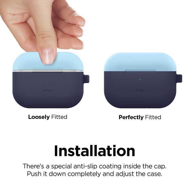 Elago Duo Hang Case for Apple Airpods Pro - Top-Pastel Blue / Nightglow Blue, Bottom-Jean Indigo