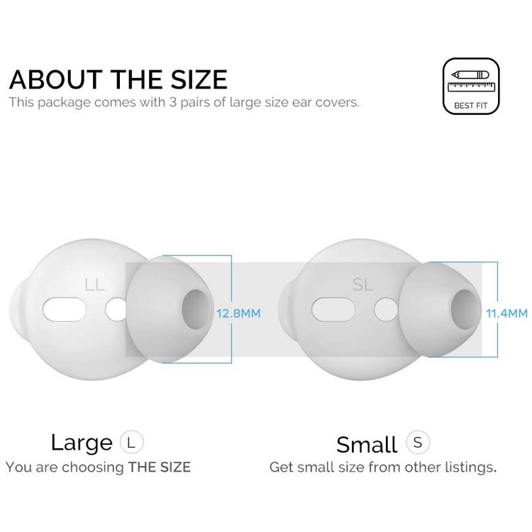 غطاء سيليكون AhaStyle لـ Airpods (3 أزواج كبيرة) - أبيض