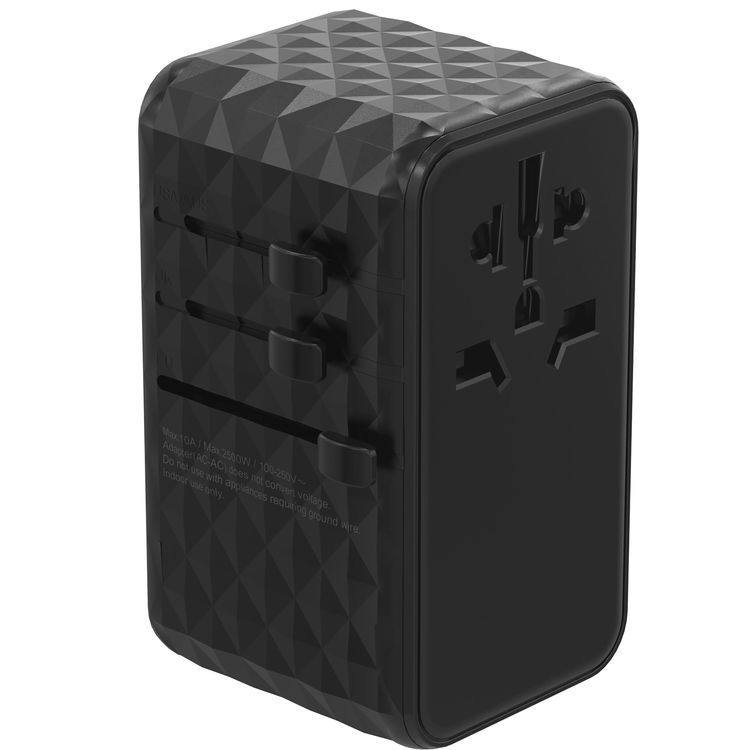Powerology Universal GaN Super Charger with PD 100W, ×2 USB-A & ×2 USB-C Ports, Quick Charger, Laptop Charger, +150 Countries Compatibility - Black