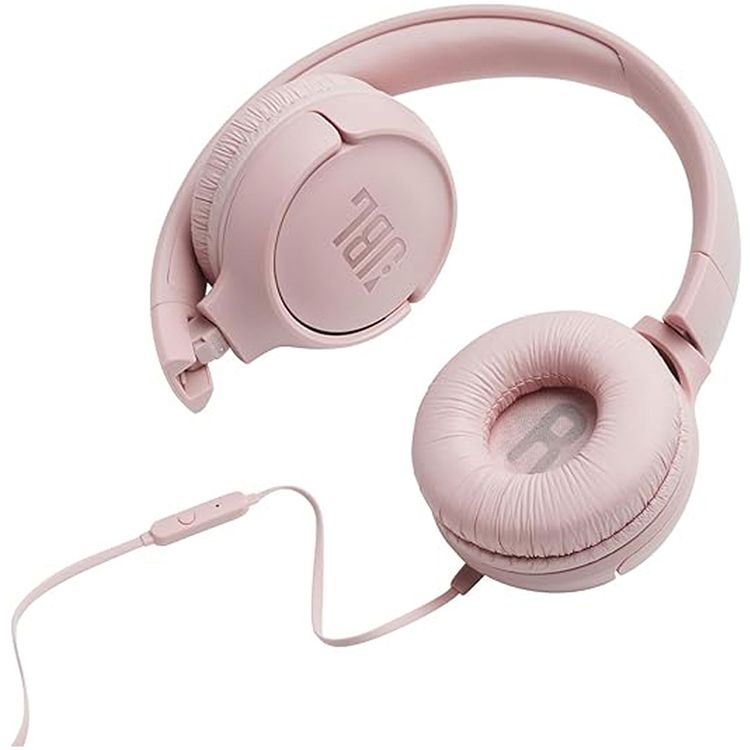 JBL TUNE 500 Wired On-Ear Headphones with Built-in Microphone, Pure Bass Sound, Lightweight and Foldable Design, 1-Button Remote/Mic - Pink