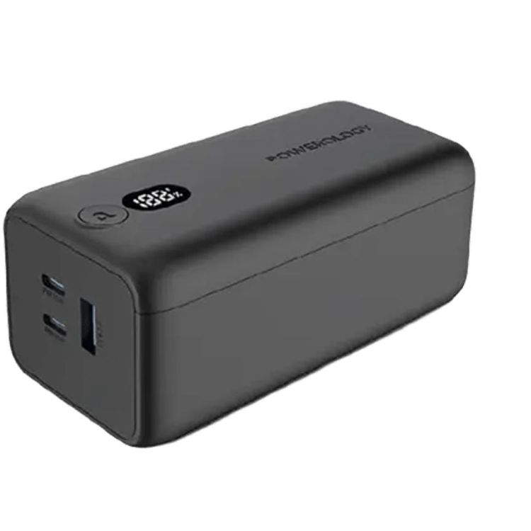 Powerology 20000mAh 65W Onyx Power Bank, Overcharging Protection, USB-A & x2 USB-C Output, LED Display, Fast Charging, Compatible With Laptop  - Black