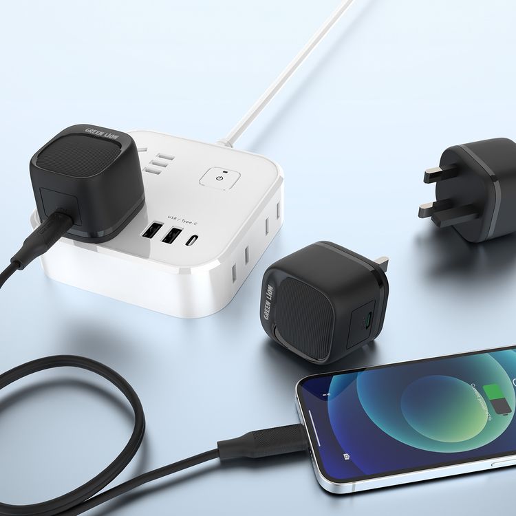 شاحن حائط USB-C من Green Lion مع كابل USB-C إلى USB-C، بقدرة 20 واط لتوصيل الطاقة، حماية أثناء الشحن، دعم الشحن السريع، أمان نهائي للجهاز - أسود