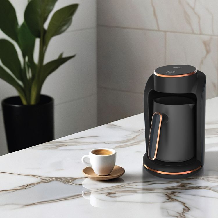 Green Lion Mazaj Turkish Coffee Maker with Overflow Sensor, Up to 250mL Coffee Pot Capacity, 600W Power, 2-3 Minutes Fast Brewing, Auto Shut-Off Function, Stainless Steel Mug, Overheat Protection - Black