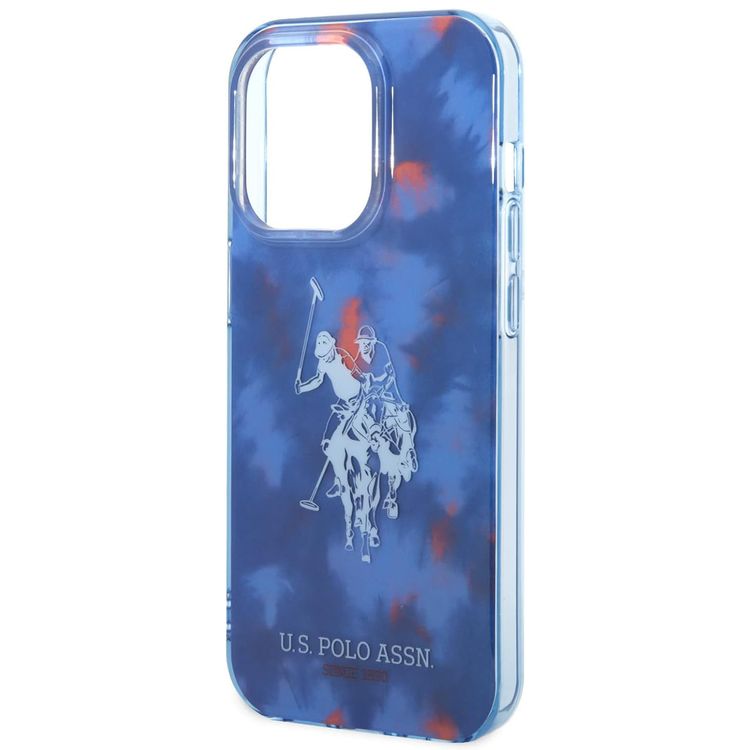 USPA PC/TPU Case with Tie&Dye Design & Horse Logo iPhone 14 Pro Max Compatibility - Blue