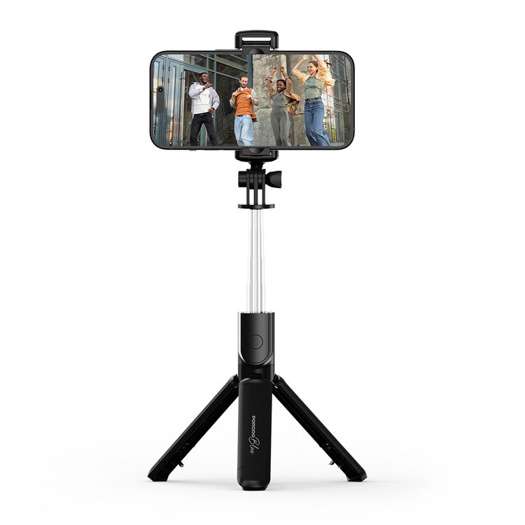 Porodo Blue FlexiTripod Selfie Stick with Foldable Tripod, Wireless Remote Shutter, 360° Rotation, 4.0 Bluetooth Version, 10m Wireless Range, Stainless Steel Material - Black