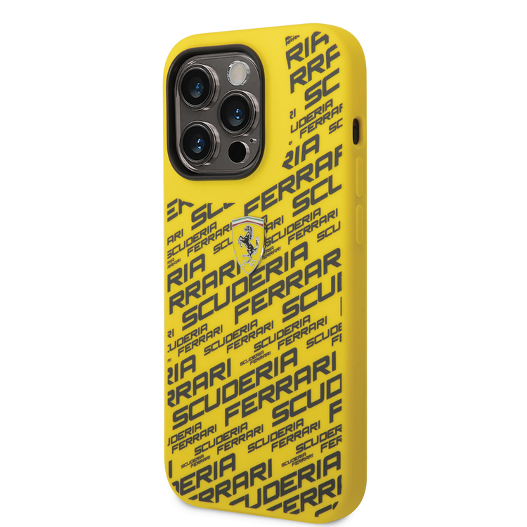 Ferrari Liquid Silicone Case All Over Printed Scuderia iPhone 14 Pro Compatibility - Yellow