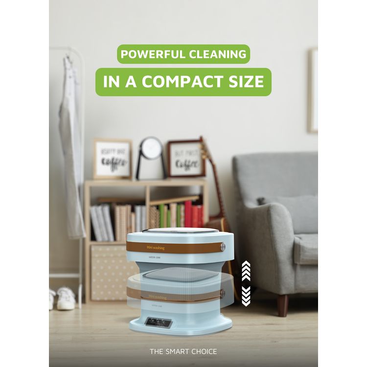 Green Lion Portable 6L Washing Machine, UK Plug, Compact & Portable, 36W Power, Drain Function, 3 Working Modes, One Touch Start - Blue
