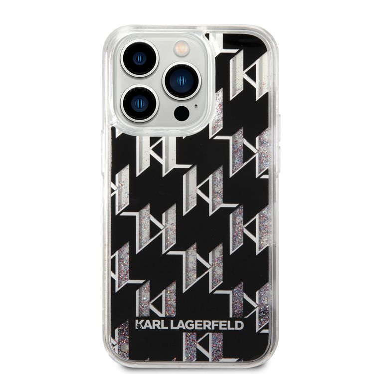 Karl lagerfeld Liquid Glitter Case Monogram Pattern & Multicolor Glitter iPhone 14 Plus Compatibility - Black