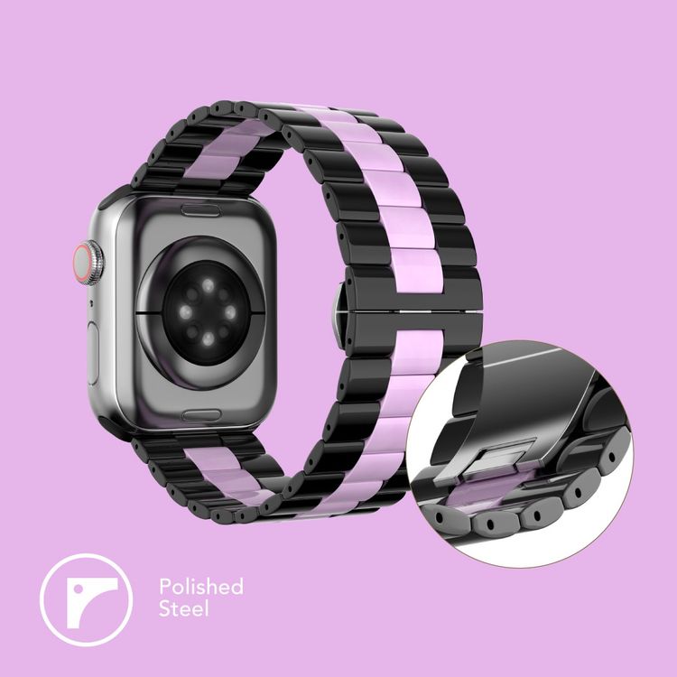 Levelo Enigma Ceramic Watch Strap for Apple Watch 42/44/45mm, Quick-Release Pins, Corrosion-Resistant, Easy Installation, Anti-Scratch - Black / Pink
