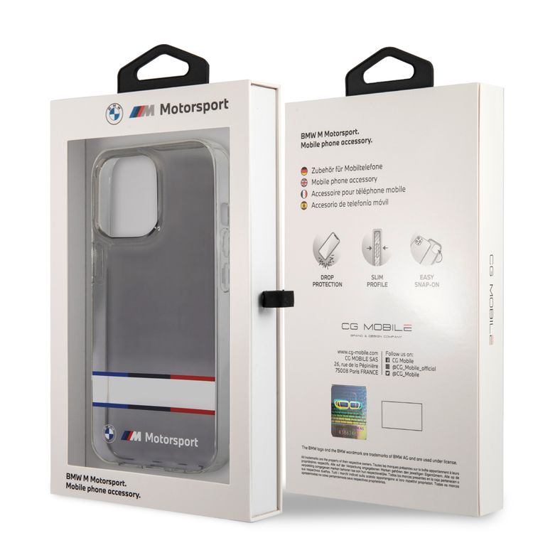 CG MOBILE BMW Motorsport Collection PC/TPU Hard Case Double Horizontal Tricolor Stripes Compatible for iPhone 13 Pro Max (6.7")
