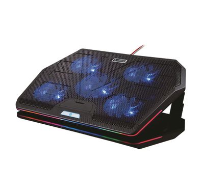Porodo Gaming Laptop Cooling Pad for Professional Gaming with 5 Super-Cooling Fans, 2 USB-A Ports, 15 Color Modes, Touch Control, 3-Levels Stand - Black
