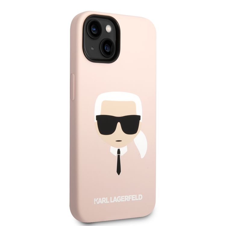 Karl Lagerfeld Liquid Silicone Case with Karl Head Logo iPhone 14 Compatibility - Pink