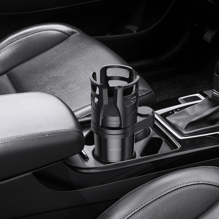 Green Lion Drive Flex 2-in-1 Cup Holder with 360° Free Rotation, Universal Car Fit, Adjustable Side Arms, Durable Construction, Easy to Clean, Expandable Food Tray, Easy Installation, 1kg Maximum Load Capacity - Black