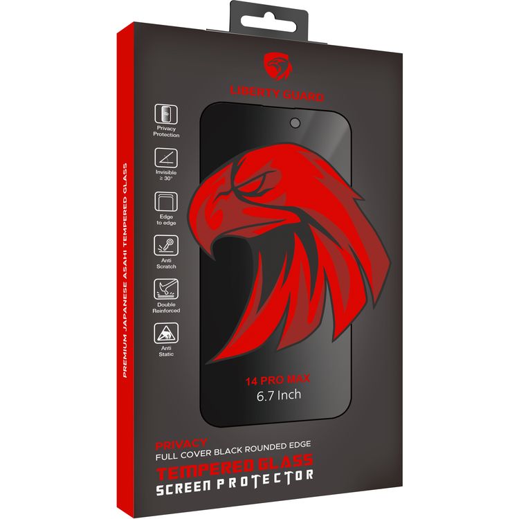 Liberty Guard Privacy Full Cover Black Rounded Edge Screen Protector for iPhone 14 Pro Max with Double Reinforce, Anti-Finger Print, Damage Protection - Privacy