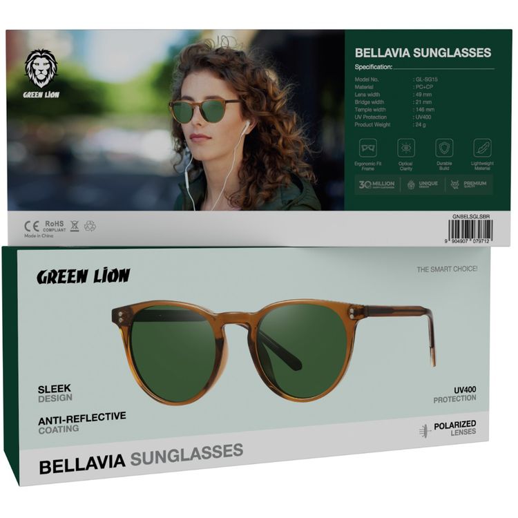 نظارات شمسية جرين ليون بيلافيا مع عدسات مستقطبة، عرض الهيكل 146 مم، إطار مصمم بشكل مريح، حماية UV400، عرض الجسر 21 مم، وضوح مثالي، طلاء مقاوم للانعكاس - بني.