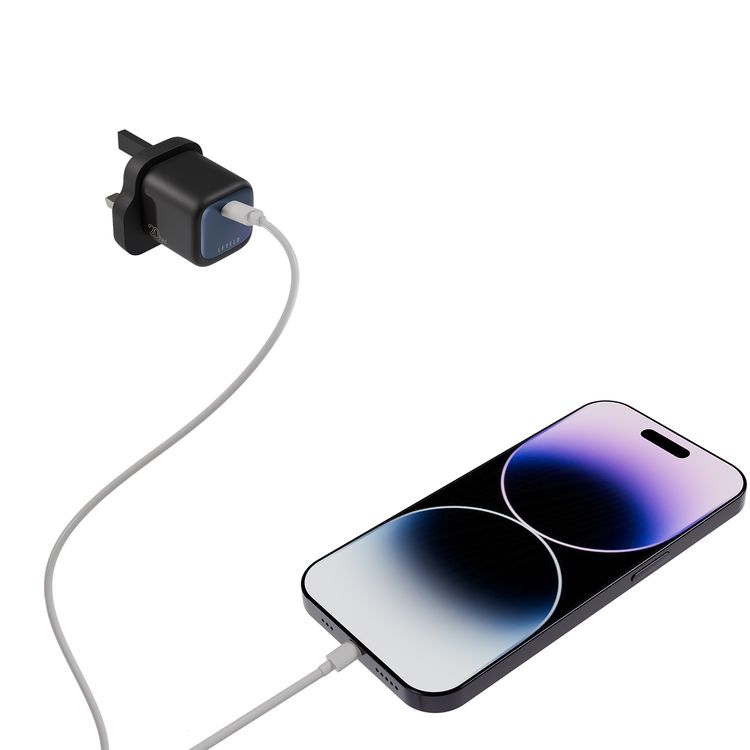 Levelo Vero 20W GaN UK Adapter with Single Type-C Port, Durable Material, Fast Charging, Over Charge Protection, UK Plug - Black / Blue