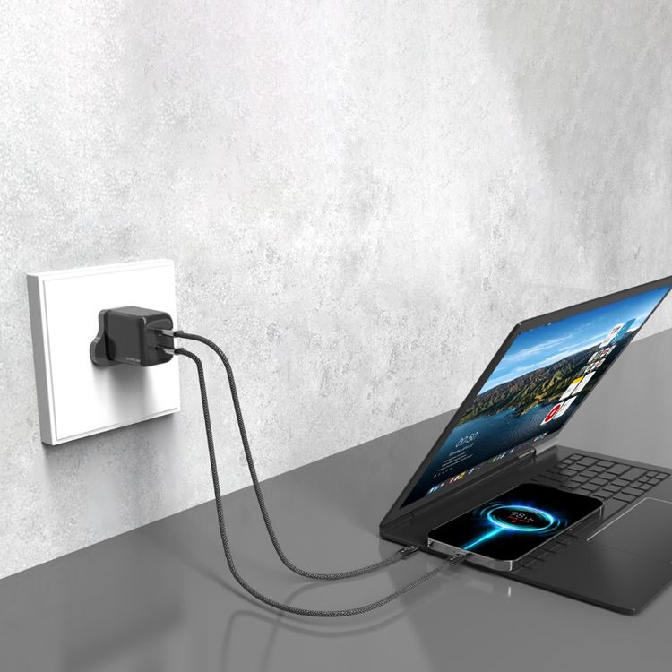 Green Lion Ultra Compact GaN Wall Charger with Type-C to Type-C Cable, PD 45W, Dual USB-C Ports, PC Flame Retardant Material, 3-Pin UK Power Plug, Charging Protection, GaNStorm Technology - Black