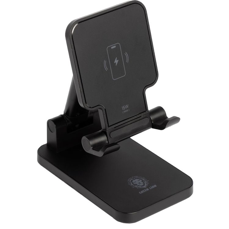 Green Lion Foldable Wireless Charging Stand with 15W Wireless Output, Type-C Interface, 3W TWS Output, Ultra-Stable, Foldable Design, Fast Wireless Charging - Black