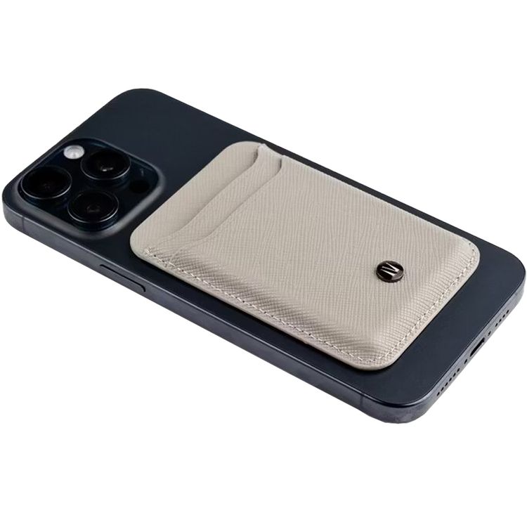 Levelo Bond MagSafe Card Holder Wallet with Genuine Saffiano Leather Material, 2 Card Slots, Strong MagSafe Magnet - Gray