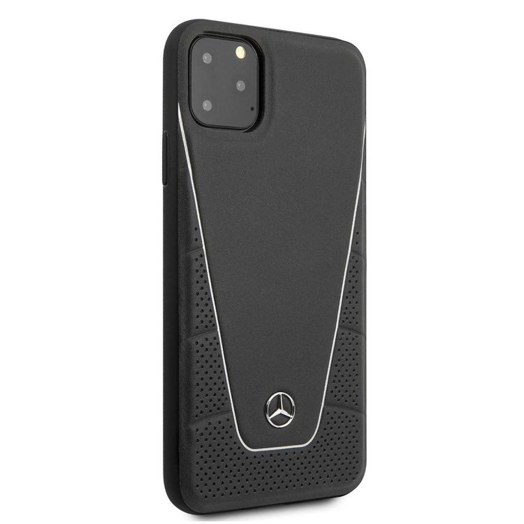 CG MOBILE Mercedes Benz Quilted & Smooth Leather Phone Case Compatible for iPhone 11 Pro Max (6.5") Anti-Scratch - Shock & Drop Absorption Back Cover Officially Licensed - Black