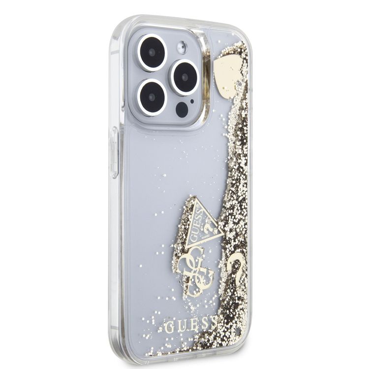 Guess HC Liquid Glitter Case with Charms Pattern - Gold - iPhone 15 Pro