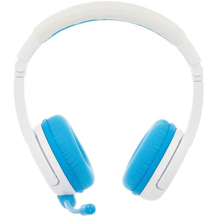 سماعات رأس للأطفال من BuddyPhones SchoolPlus مع اتصال سلكي ولاسلكي، وميكروفون قابل للفصل، ووضع دراسة معزز للصوت، وتصميم قابل للطي - أزرق