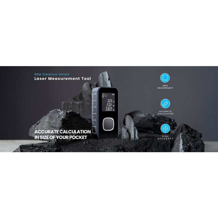 Powerology Smart Laser Measurement Tool with Up to 60m Distance Measurement, 370mAh Battery Capacity, Compatible with Meters, Inches & Feet - Blue