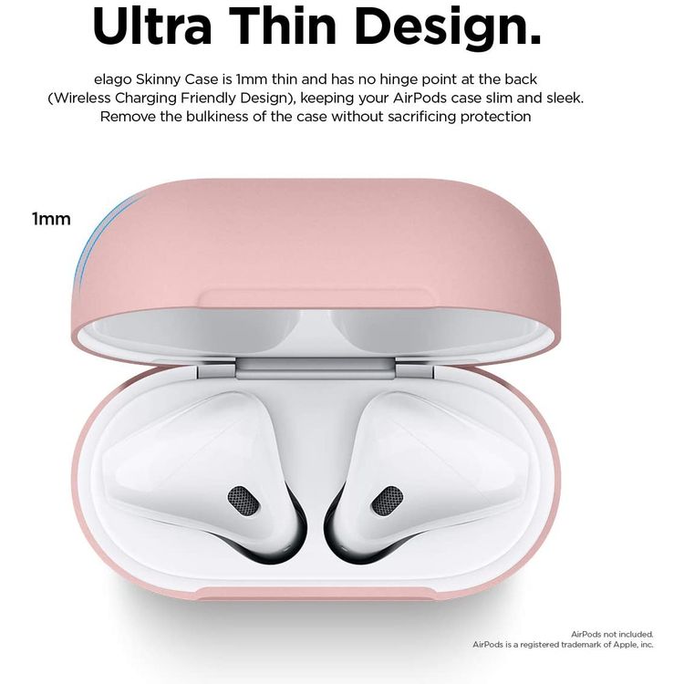 Elago Basic Skinny Case for Apple AirPods 1&2 Generation, Upgraded Premium Silicone, Front LED Visible, Dustproof Protective Cover, Compatibility With Wireless Chargers Lovely Pink