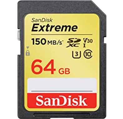 Sandisk Extreme SDXC Card 64 Gb 150 Mb/s V30 UHS-I U3 - SDSDXV6-064G-GNCIN Memory Card - Black