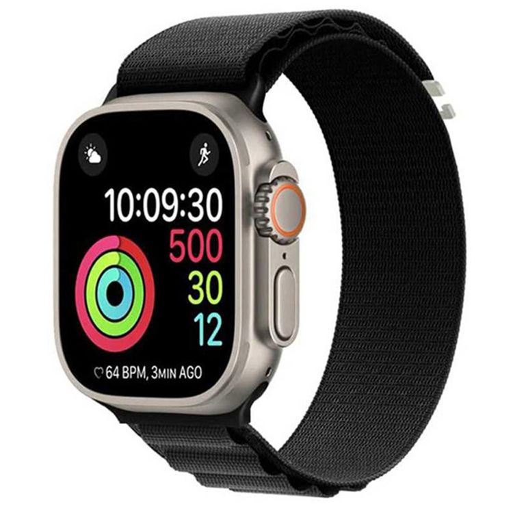 Green Lion Alpine Loop Nylon Strap for iWatch, Comfortable Wearing, Premium Material, Compatible with Apple Watch 42/44/45/49 mm, Available in Various Colors - Black