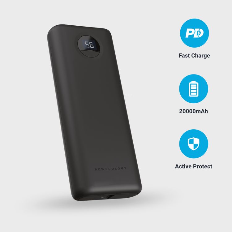 Powerology Portable Compact Power Bank 20000mAh 30W - Black