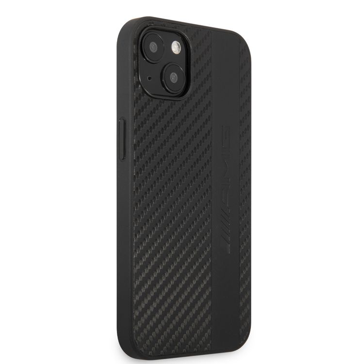 CG MOBILE AMG PC/TPU Case with PU Carbon Effect Gray Leather Stripe & Hot Stamped Logo Compatible for iPhone 13 Pro Max (6.7") Easy Access to All Ports, Shock-Absorption, Anti-Scratch, & Drop Protection Back Cover Suitable with Wireless Charging Officially Licensed