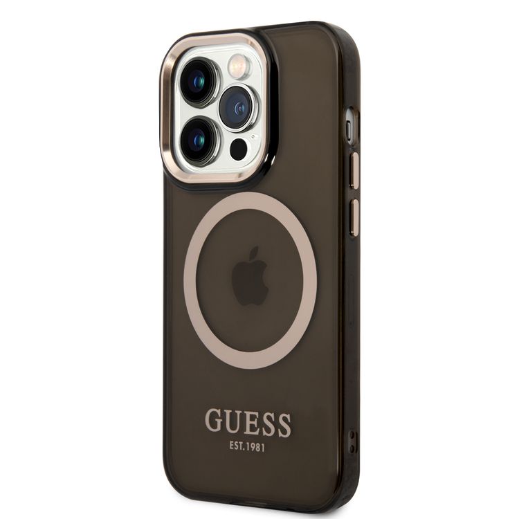 Guess Magsafe Case With Translucent Gold Outline - iPhone 14 Pro - Black