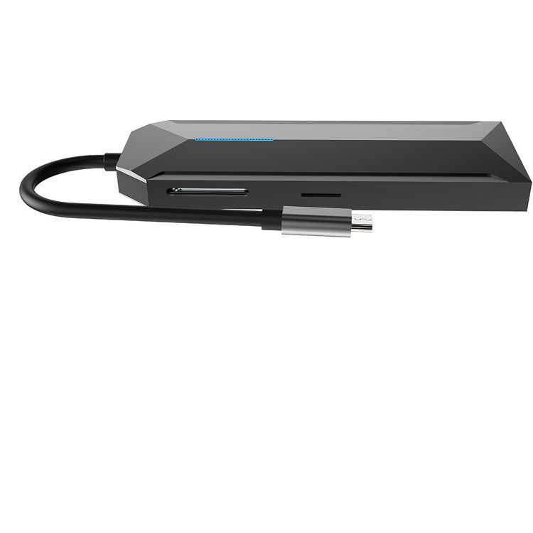 Porodo Gaming 9-in-1 USB-C Hub 4K Gamers Edition with SD & Micro SD Slots, 4K HDMI Output, RJ45 1000 Mbps, 3.5mm Audio Jack, 100W PD, V3 USB-A Port, Lightweight & Portable - Black