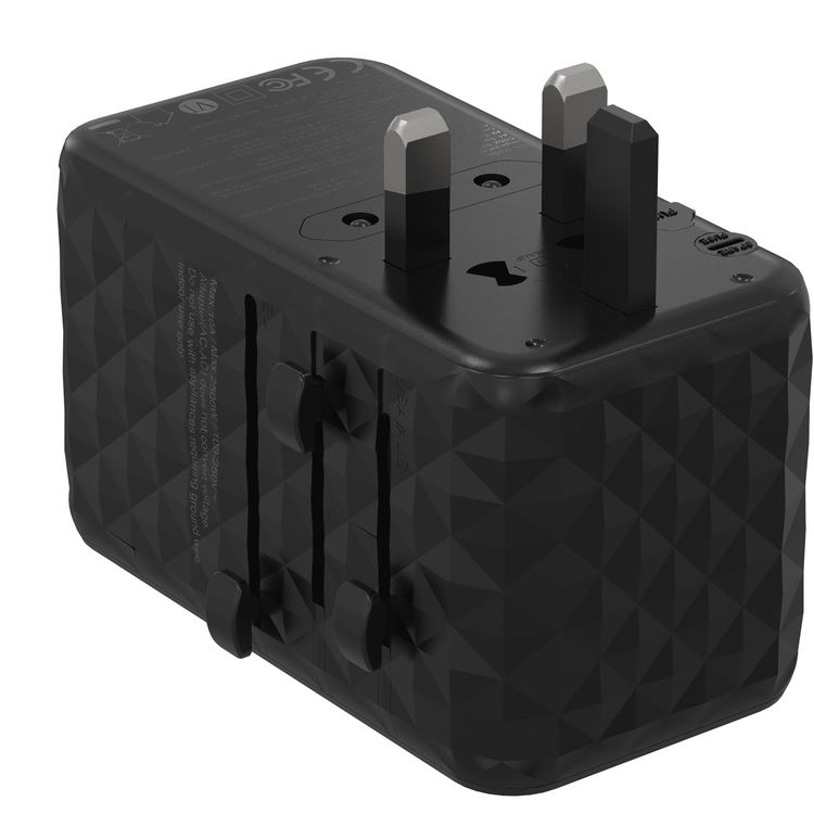 Powerology Universal GaN Super Charger with PD 100W, ×2 USB-A & ×2 USB-C Ports, Quick Charger, Laptop Charger, +150 Countries Compatibility - Black