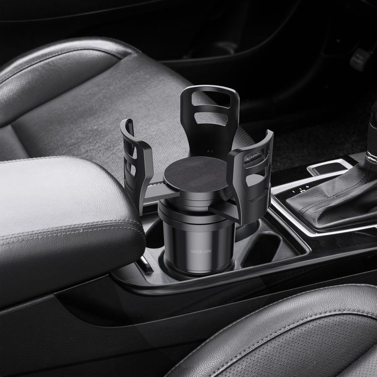 Green Lion Drive Flex 2-in-1 Cup Holder with 360° Free Rotation, Universal Car Fit, Adjustable Side Arms, Durable Construction, Easy to Clean, Expandable Food Tray, Easy Installation, 1kg Maximum Load Capacity - Black