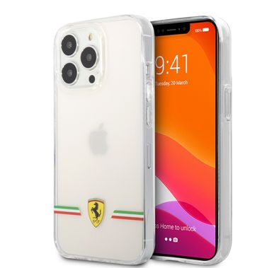 CG MOBILE Ferrari Transparent Case Italia Wings Print Logo Compatible for iPhone 13 Pro Max (6.7") Scratches Resistant, Easy Access to All Ports